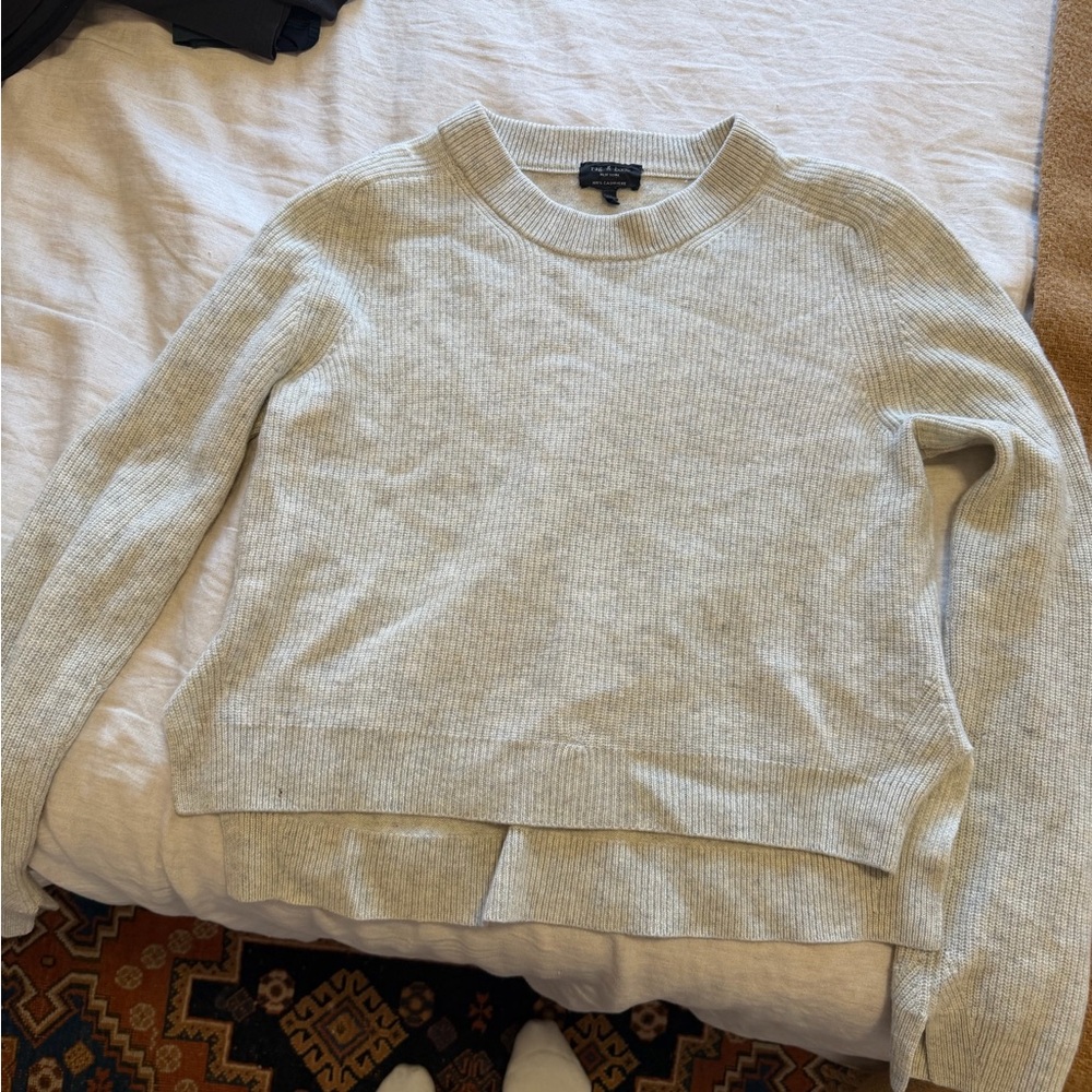 rag & bone Light Cream Ribbed Crewneck Sweater